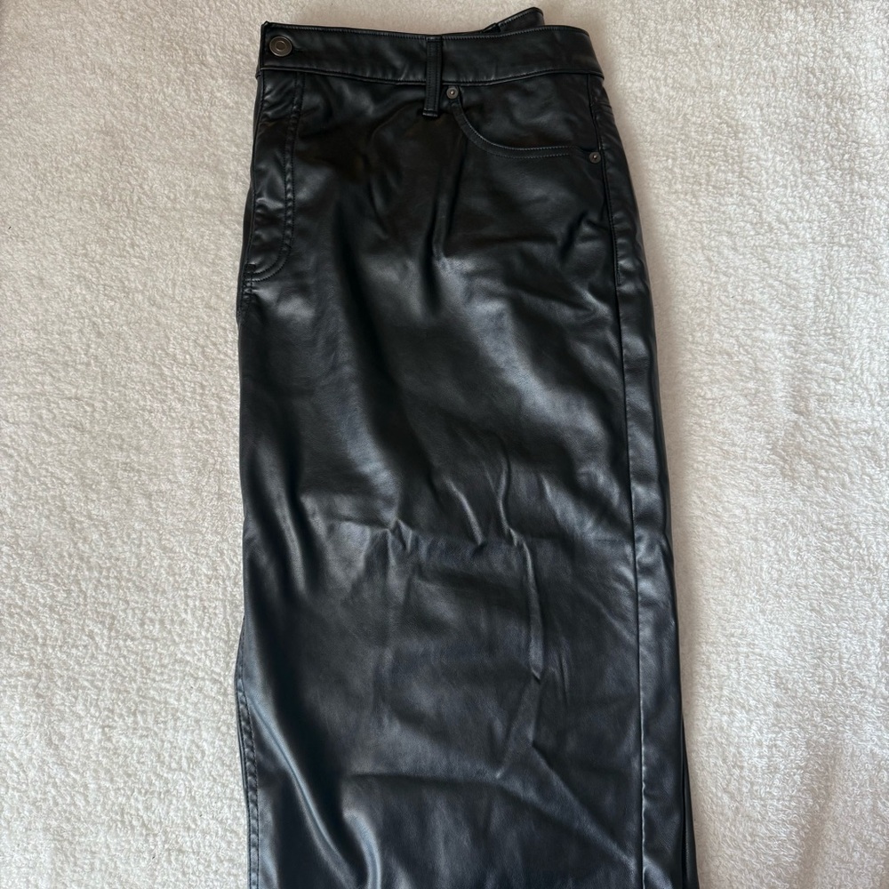 Fake Leather Black Midi Skirt